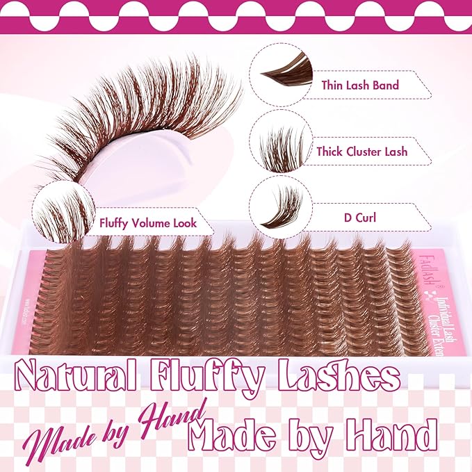 Brown Lash Clusters D Curl Individual Lashes 100D 10-18mm Cluster Eyelash Extensions Fluffy Mixed Tray 3D Effect Volume Soft DIY Lash Extension Kit at Home (100D-0.07-D,10-18mm)
