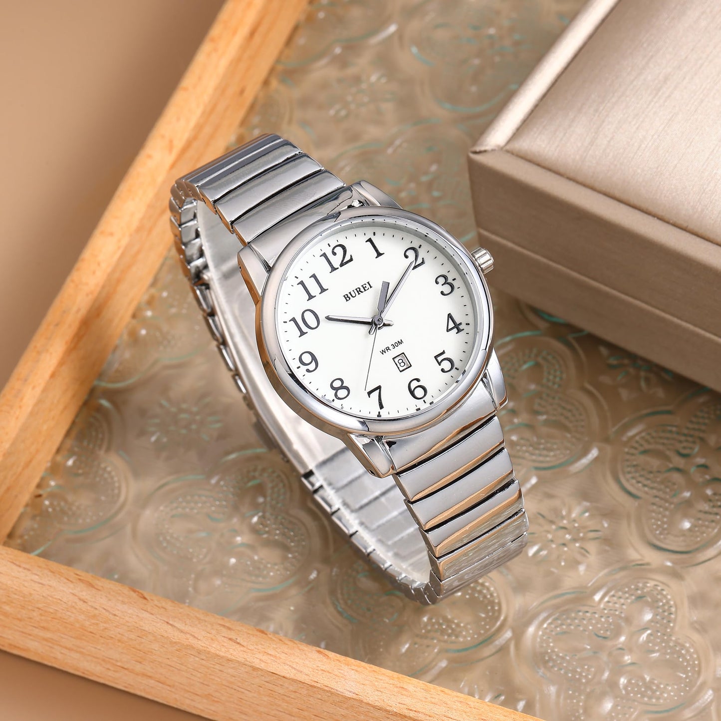 BUREI Women's Fashion Wrist Watches Two Tone Sliver Gold Stainless Steel Analog Quartz Waterproof Watch for Small Wrists, Easy Read Dial, Gift for Women (Sliver)
