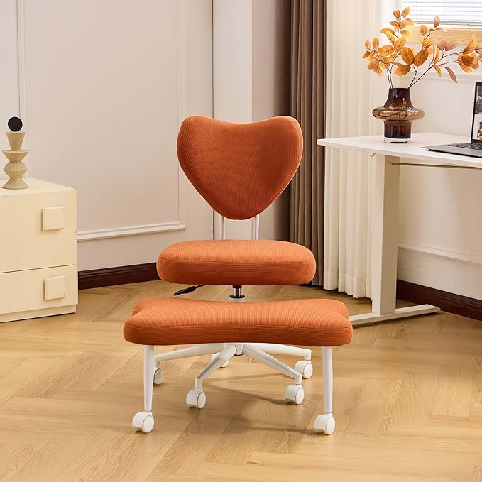 Orange Crossed Legged Office Chair, Criss Cross Office Chair with Adjustable Height, Lumbar Support & Wheels, Meditation Desk Chair for ADHD Home Office Use