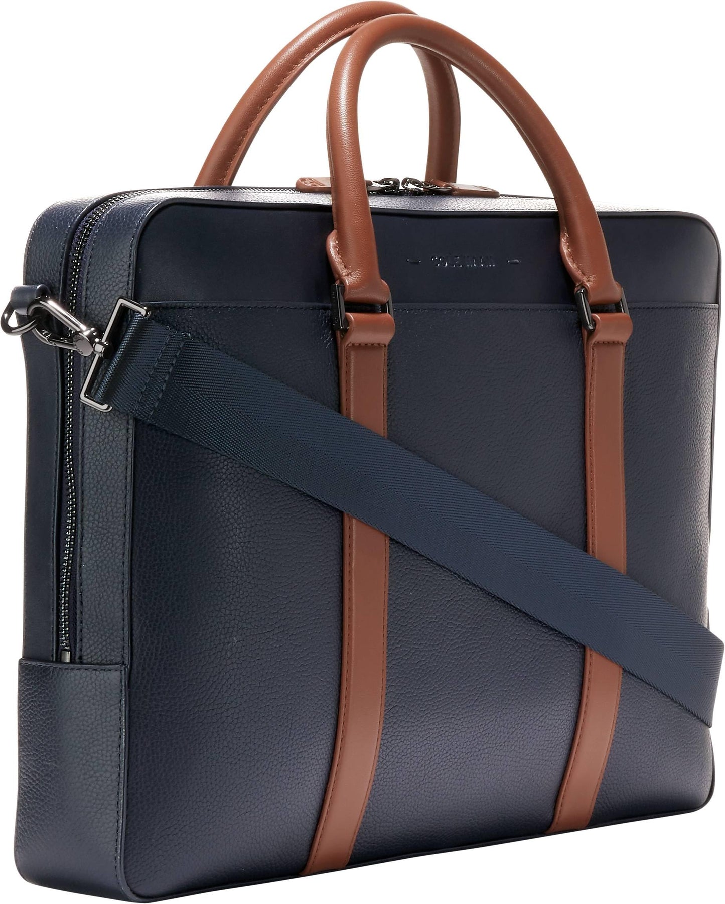 Cole Haan Men's Triboro Briefcase, Navy Blazer/New British Tan
