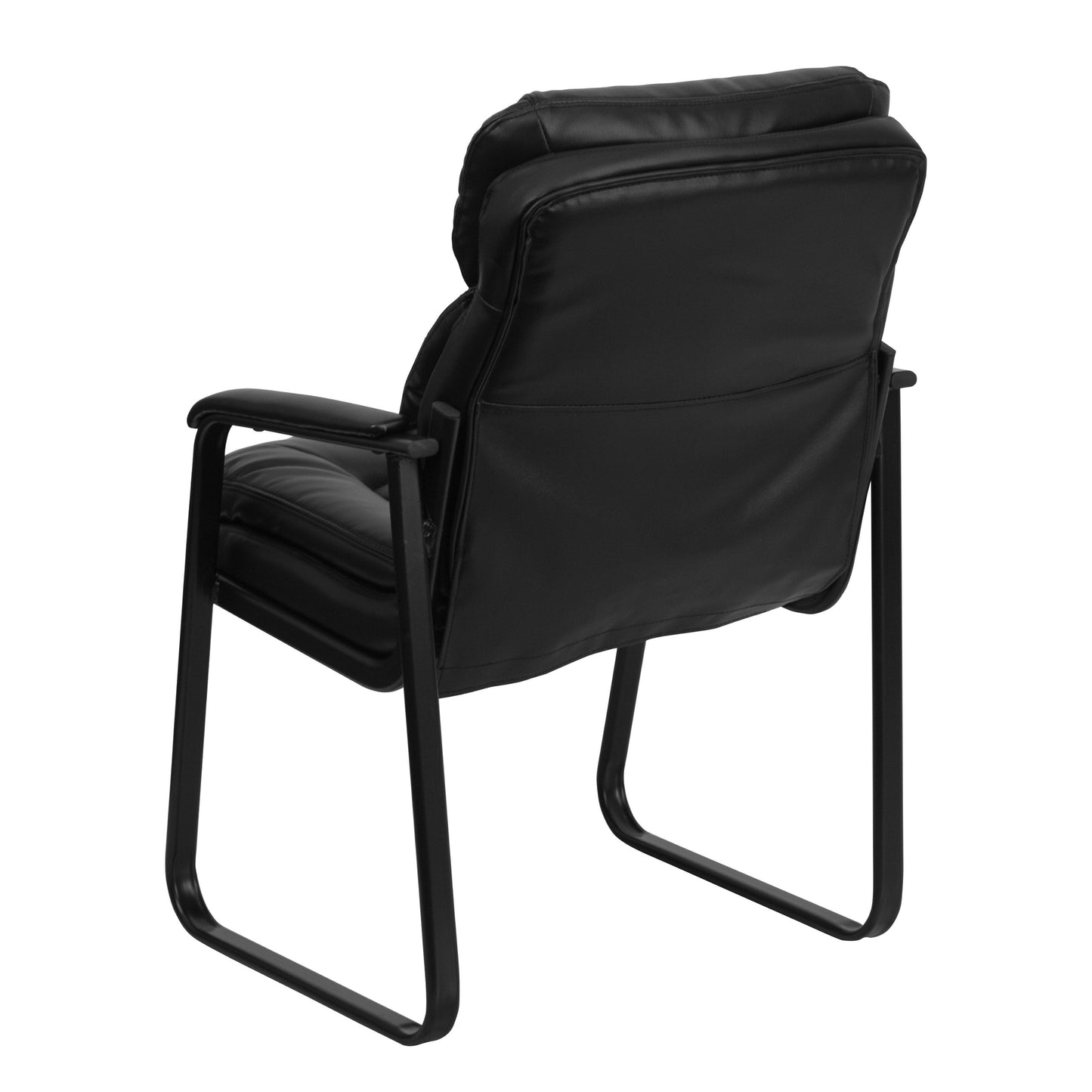 Flash Furniture Isla LeatherSoft Executive Side Reception Chair with Padded Arms and Sled Base, Upholstered Side Chair for Living Room/Office, Black