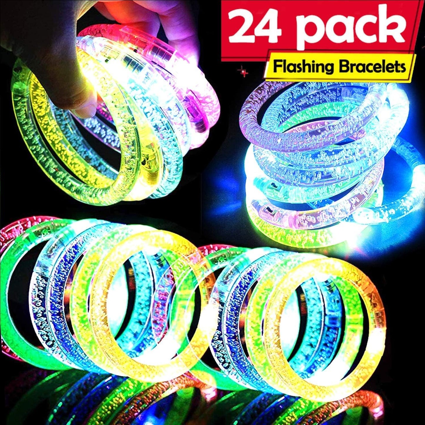 AMENON 24 Pack Glow In The Dark LED Bracelets Party Supplies for Kids/Adult, Flashing Light Up Bracelet Glow Sticks Party Favor Treasure Box Toys Classroom, Birthday, Back to School Halloween