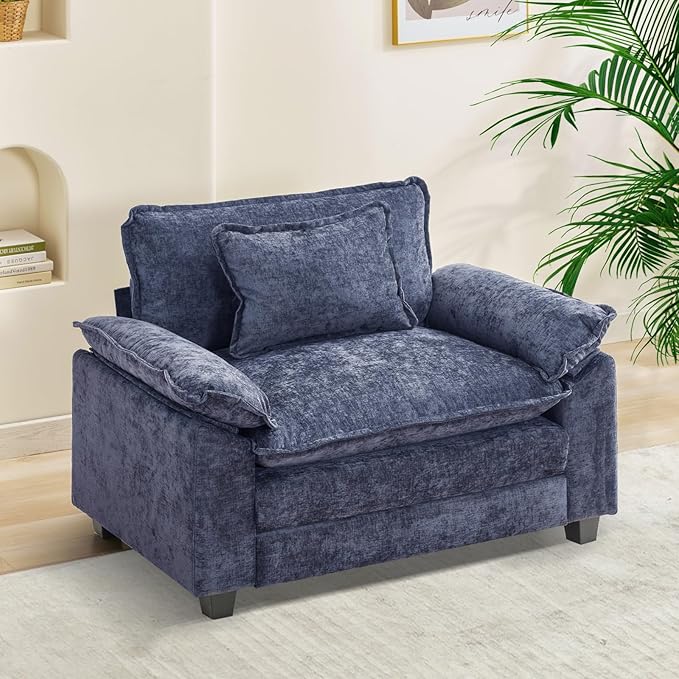 Oprisen Modular Sectional Sofa, Comfy Cloud Couch Sectional Sofa, Chenille Sofa Sleeper Deep Seat Sofa with Throw Pillows for Living Room (Blue, 53"- Single Seat)