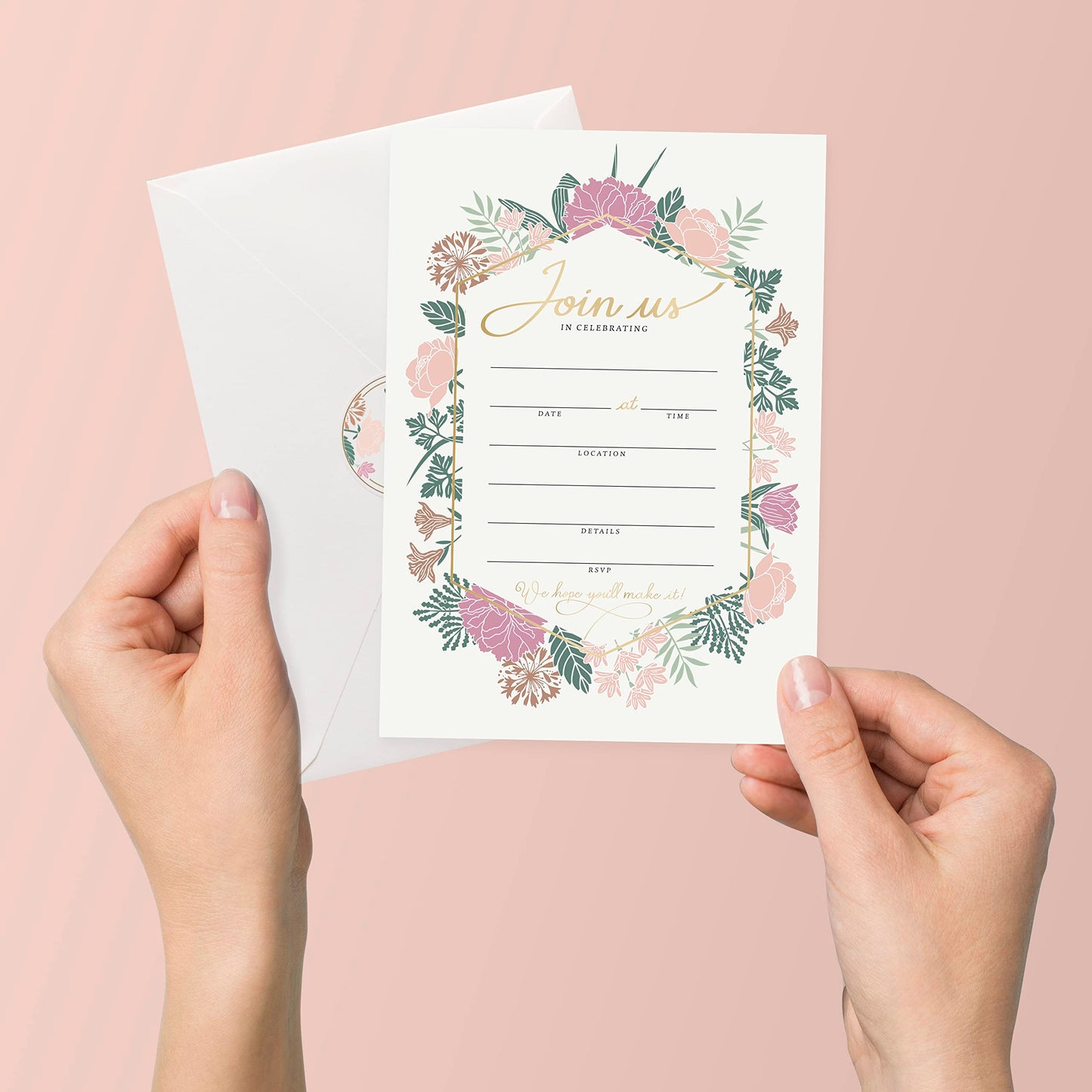 Rileys & Co. Invitation Cards with Envelopes and Bonus Stickers,50 Count, Blank Cards with Envelopes, Anniversery Invitation Cards, Floral Party Invitations for Wedding, Baby Shower, 7x5 Inches