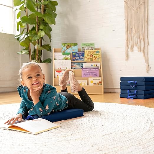 ECR4Kids SoftZone Floor Cushions, Square, Flexible Seating, Navy, 6-Piece