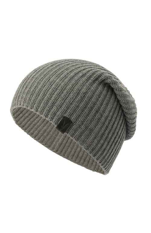 AllSaints Mens Merino Ribbed Beanie, Ribbed Hat with Logo Design, 100% Wool, Grey Marl