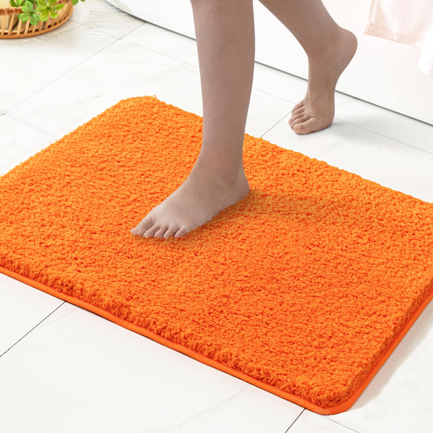 MIULEE Orange Bathroom Rugs Sets 2 Piece - Fall Absorbent Bath Mats Set Made of Thick Fluffy Microsiber for Bathroom Floor, Tub or Entryway, Non Slip Rubber Backside, Machine Washable - 16''x24''