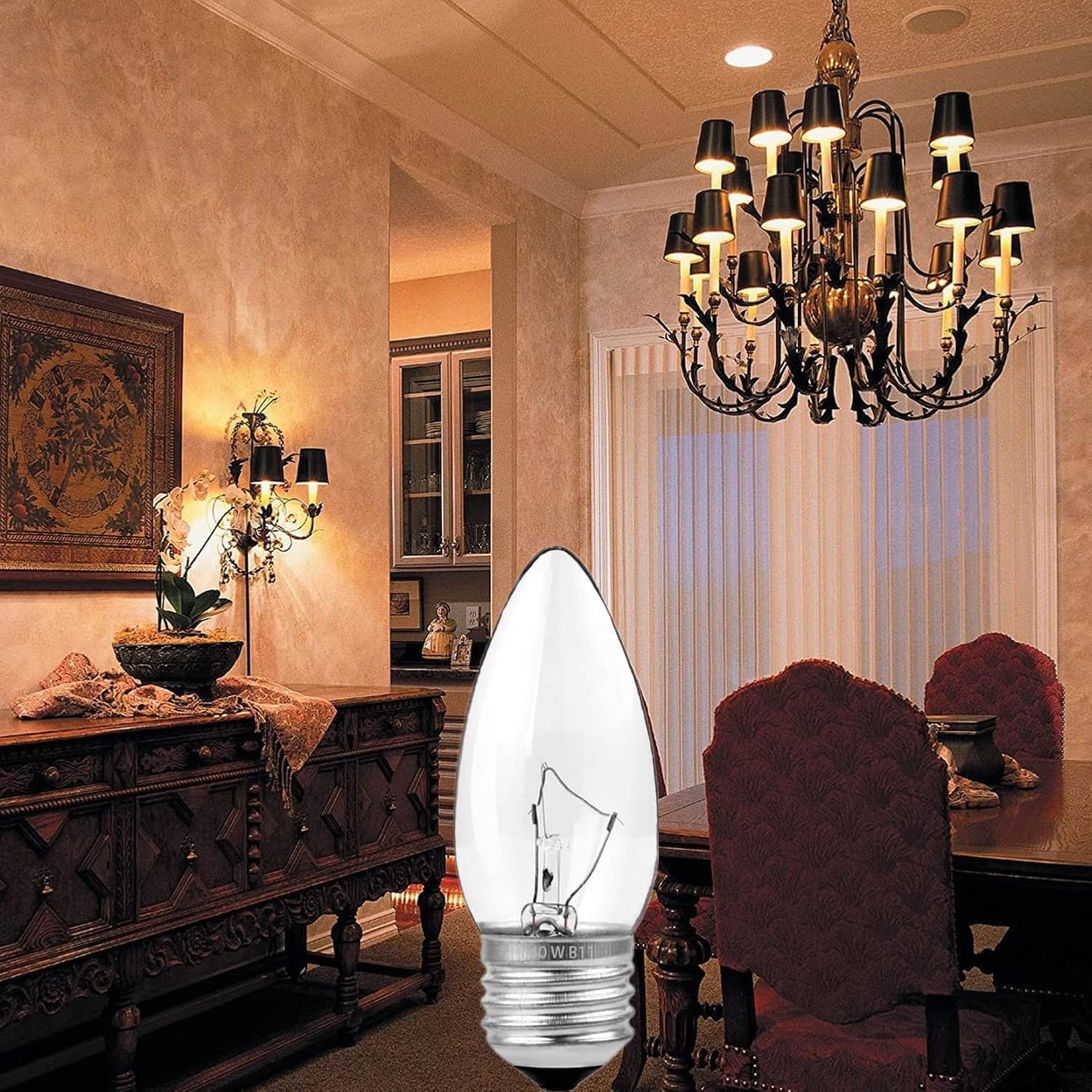 60W Incandescent Torpedo Tip Chandelier - 60W Equivalent Medium E26 Candelabra, TipIncandescent Clear Dimmable Light Bulbs and Medium E26 Base-ge Light Bulbs 60 watt(6PACK)