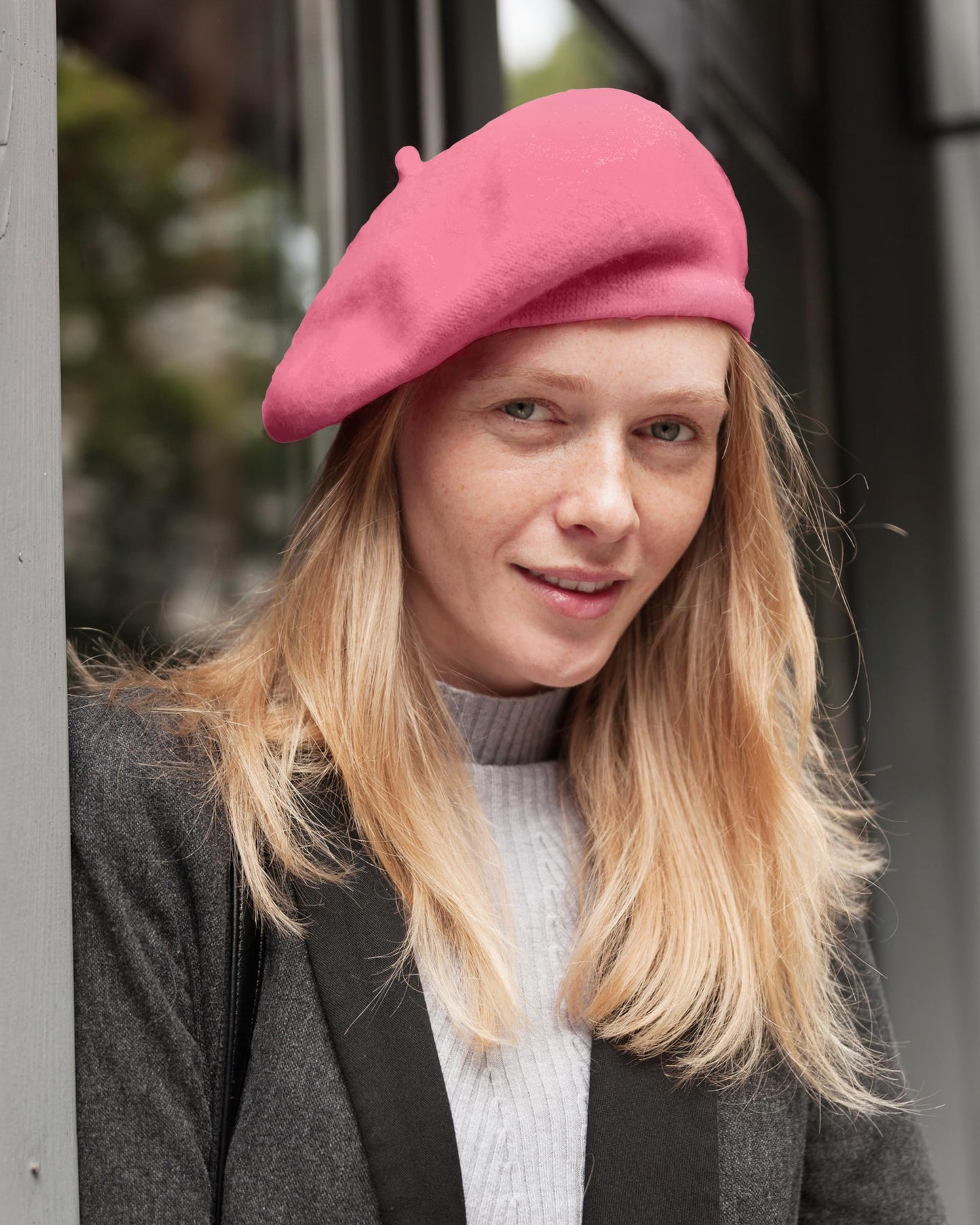 Parquet Solid Color French Beret Wool Material. Classic French, Casual and Chic Lightweight Beanie Cap Hat Pink