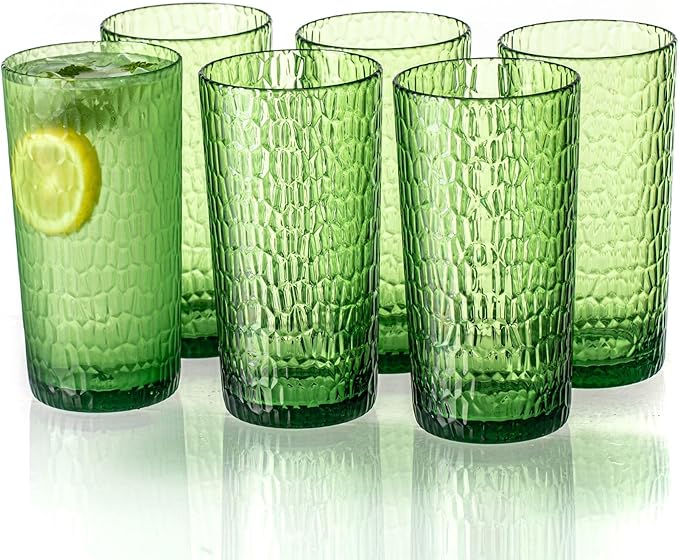 MIYOPESI 22oz Green Acrylic Glasses Drinkware (Set of 6), Honeycomb Stackable Shatter-Proof Plastic Cups, Reusable Plastic...