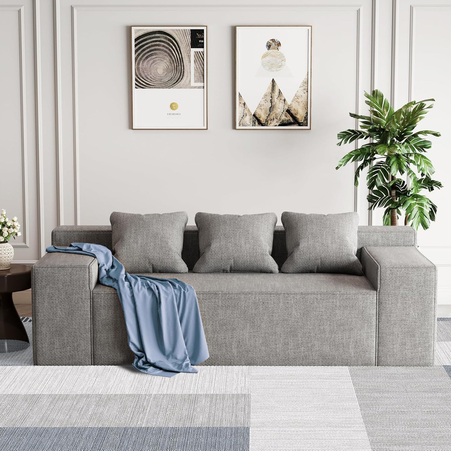 Modular Sectional Sofa, 3 Seater 105" Deep Seat Corduroy Lounge Sofa with Movable Cushions, Modular Couch for Small Spaces, Living Room, Bedroom, Apartment, Office - Gery