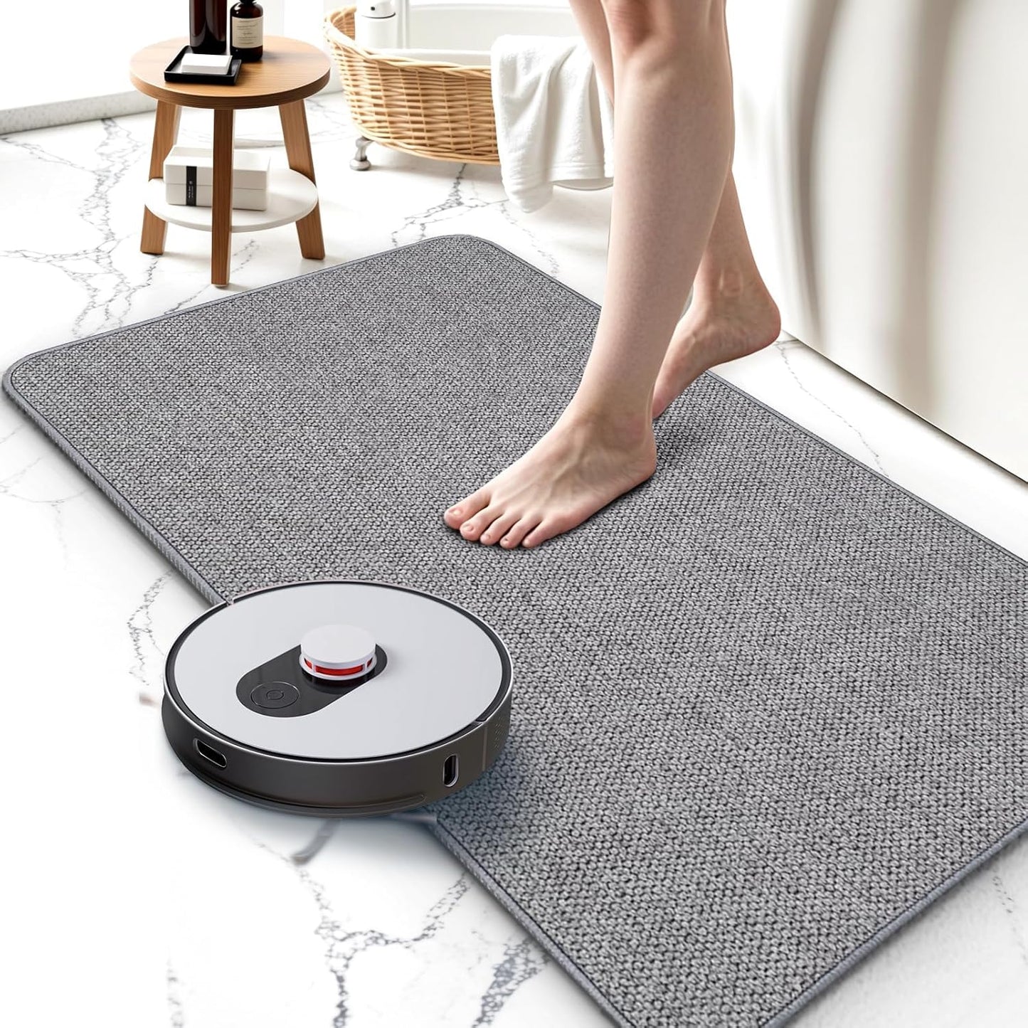 Upgraded Bathroom Rugs 19x30Inch, Thin Bath Mat with Rubber Backing Non-Slip, Absorbent,Quick Dry Machine Washable, Home Decor Accessories Cozy Cloth Bathroom Mat fit Under Door/Sink/Tub/Shower-Gray