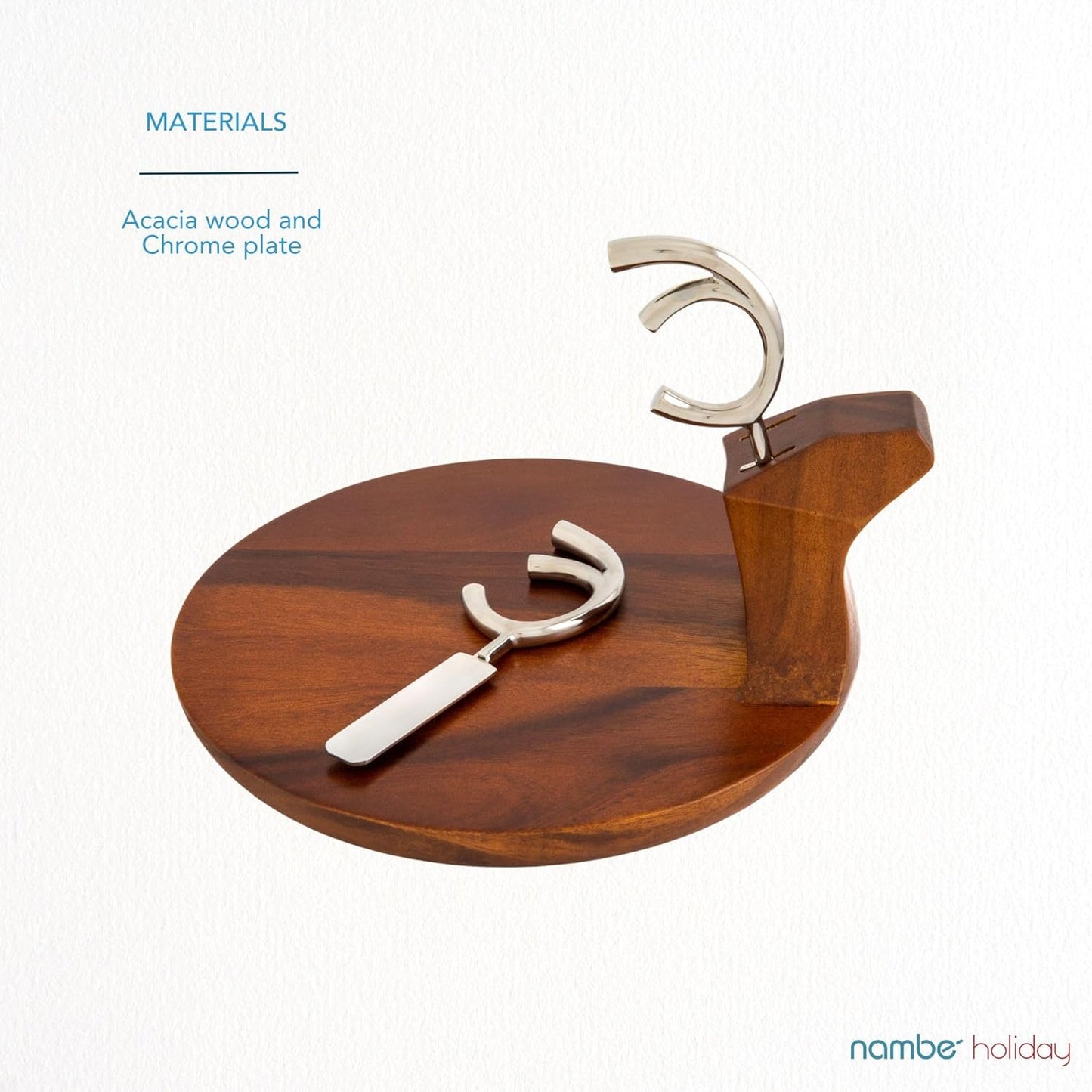 Nambé Holiday Reindeer Platter – Designer Acacia Wood Tray with Sculptural Silver Alloy Antler Spreaders, Elegant Christmas Serveware for Appetizers, Snacks, and Festive Charcuterie Displays