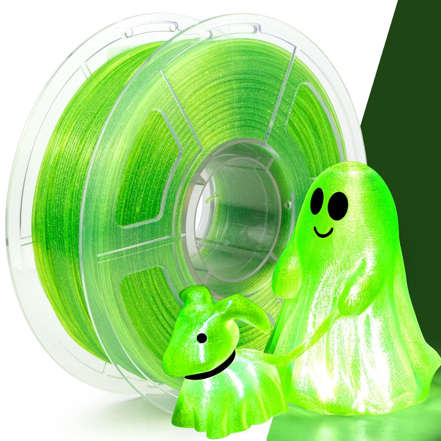 IEMAI Fluorescent Green Glitter PETG Filament 1.75mm 1kg, Sparkle Galaxy Transparent 3D Printer Filament 50-600mm/s Printing, Cr