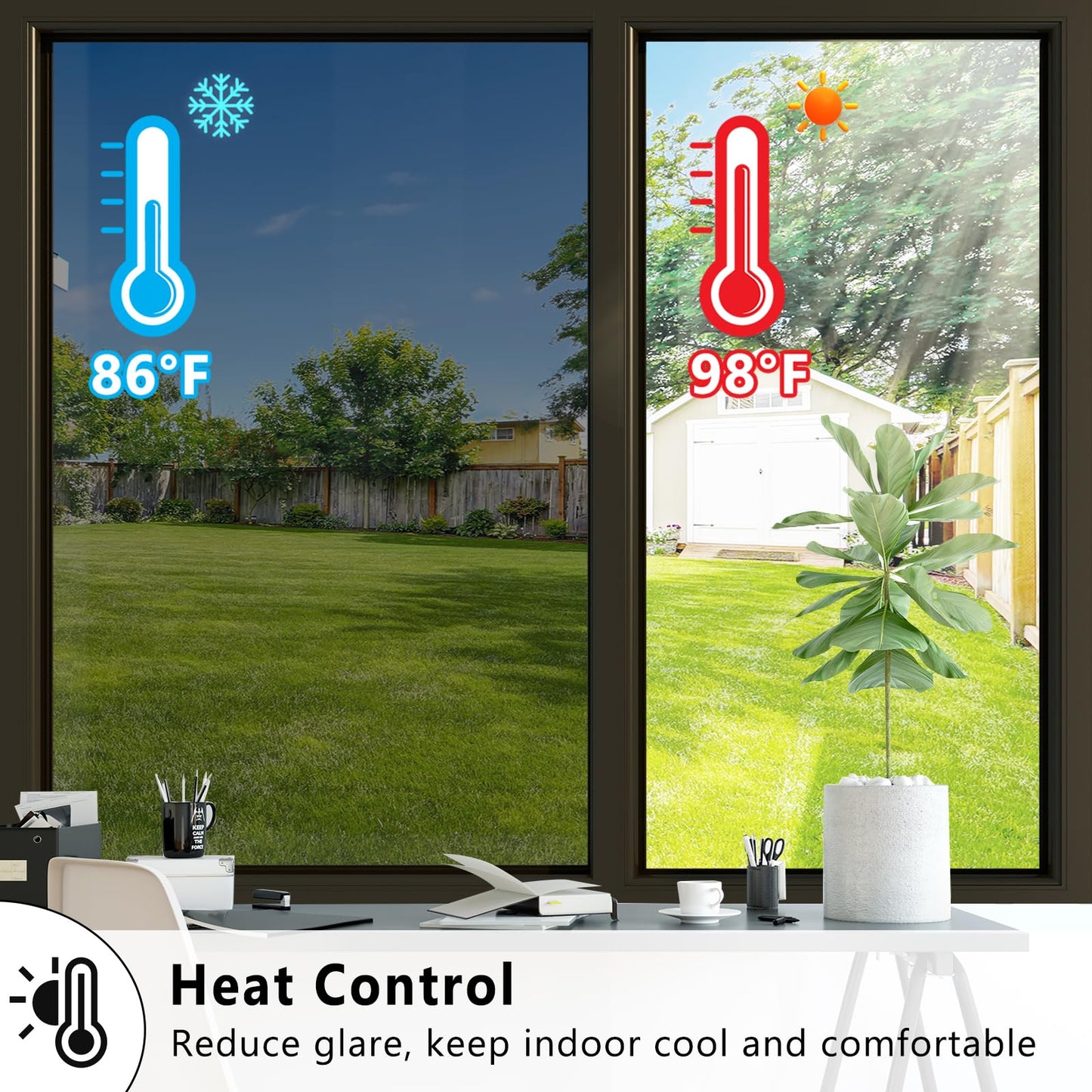 ConCus-T Thicken One Way Mirror Window Film Sun Blocking Window Tint Film for Home Reflective Window Sticker Glass Privacy Film, Black Silver, 35.43 Inch x 9.8 Feet