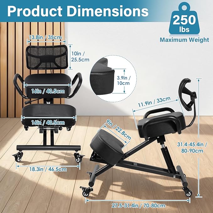 Kneeling Chair, Ergonomic Kneeling Chair with Back Support, kneelings Office Chairs with Adjustable Height and Lumbar Support for Banking Meeting Room Office Home Reception,Improve Postures