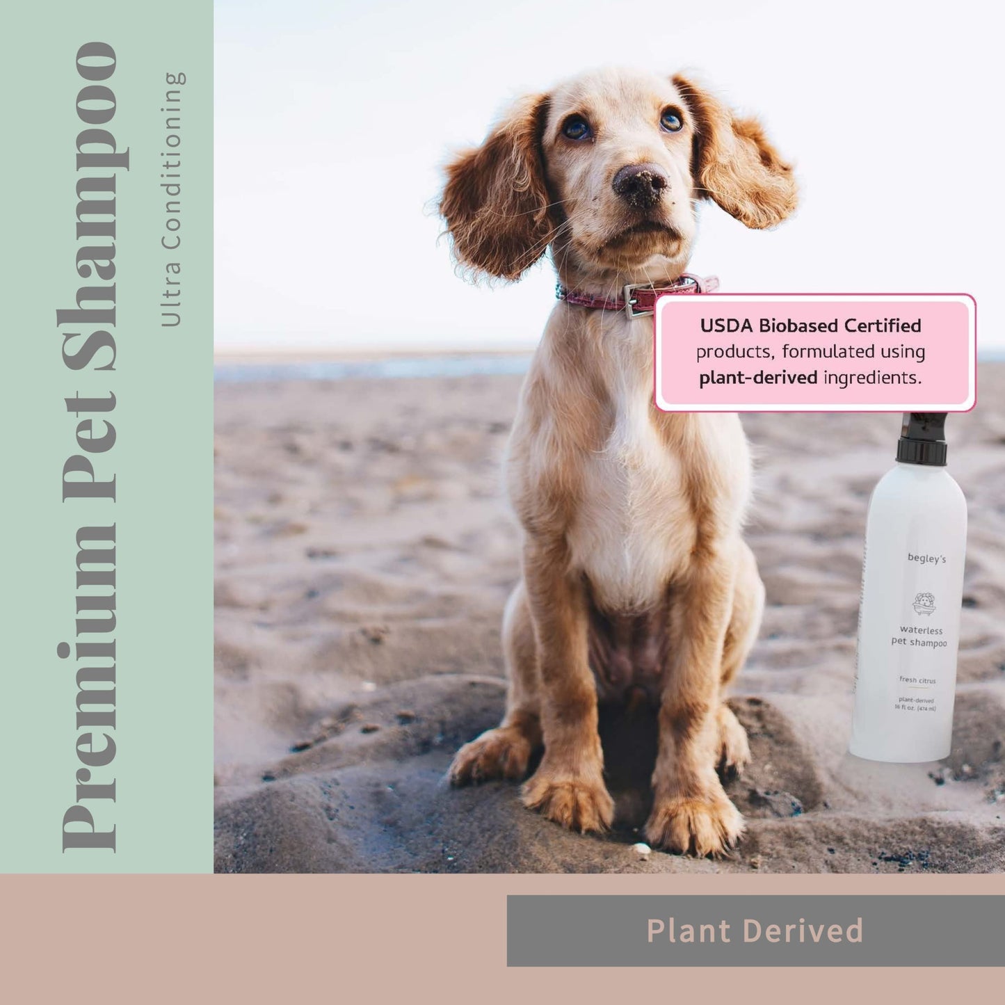 Begley's No Rinse Waterless Pet Shampoo, Bathless Cleaning, Deodorizing, and Odor Removal for a Shiny, Fresh Smelling Coat - Effective for Dogs, Puppies, and Cats - Fresh Lavender Scent