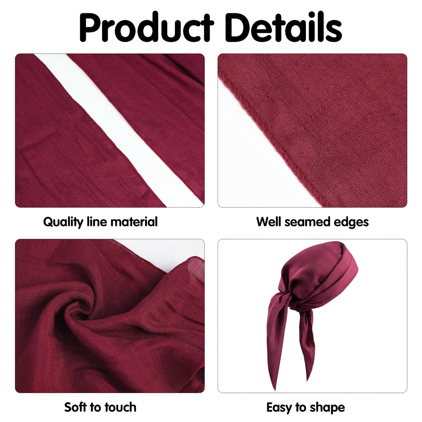 FOIMAS Pirate Costume Head Scarf Wraps Sash Belt Waist Bandana Pirate Headband for Men Women Halloween Costume Accessories,Red Wine