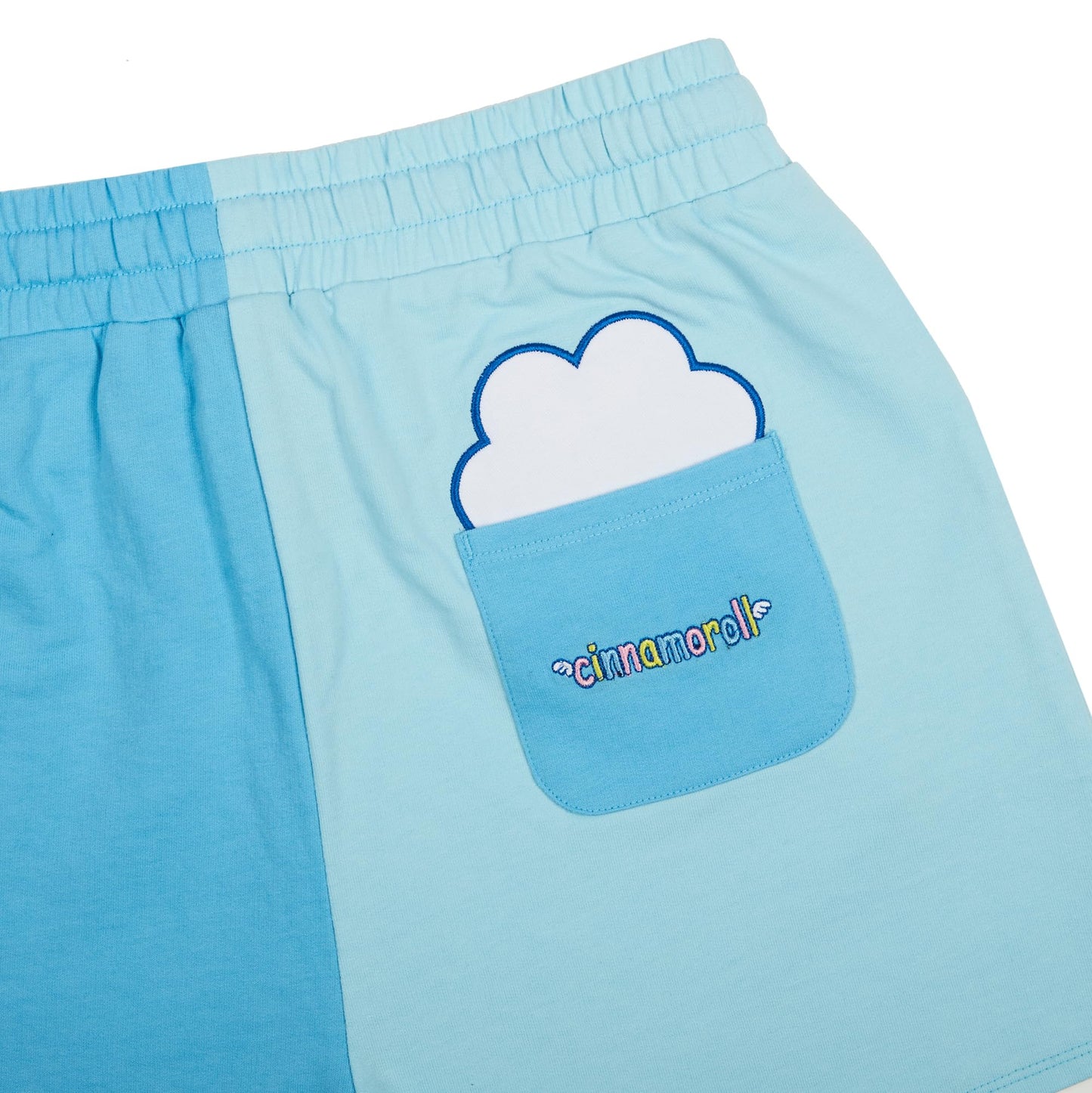 Cinnamoroll Character Art Women's Blue Contrast Sweat Shorts-Large