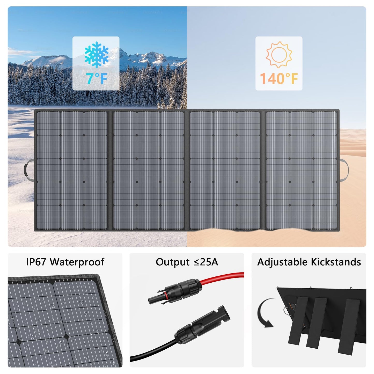 400W Portable Solar Panel, IP67 Waterproof Foldable Solar Charger, High 23.5% Efficiency for Outdoor Camping, Portable Power Station, RV