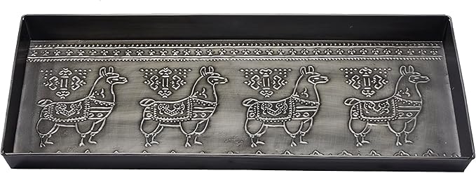 HF by LT Llama Pattern Metal Boot Tray, 30 x 13 inches, Antique Zinc Finish