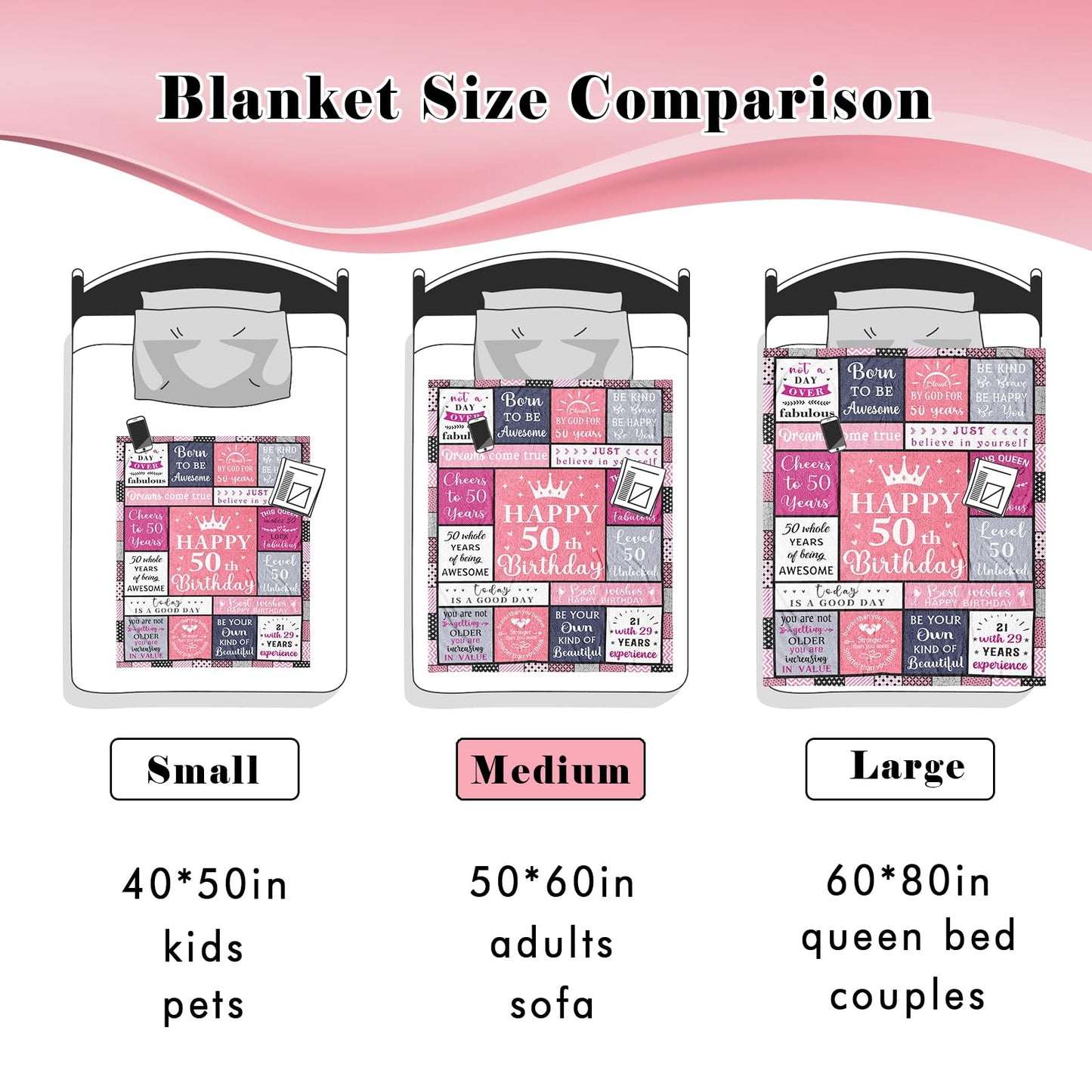 Hibolen 50th Birthday Gifts for Her Blanket 50"x60", 50th Birthday Gifts for Women, 50th Birthday Decorations, Best Gift for 50th Birthday/50 Year Old Woman, 50 Year Old Gift, 1975 Birthday Gift Ideas