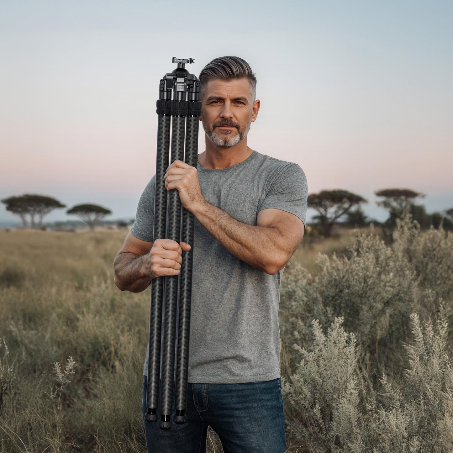 FANAUE ST-65 Carbon Fiber Tripod for Hunting with Arca Swiss QR Plate, Camera Tripod Stand for Photography, 360 Rotate Ball Head Adapter, Rifle Rest Saddle Mount