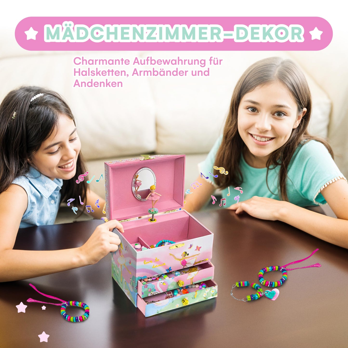 Jewelkeeper Jewelry Box for Girls - Spinning Ballerina Doll to Swan Lake Tune Music Box - Pink Jewelry Box for Girls with 2 Draw