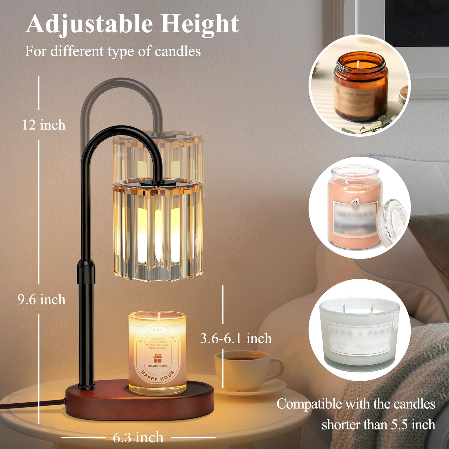 Lukasa Candle Warmer Lamp, with Timer Dimmer Adjustable Height, Birthday Gifts for Women, Mothers Day Gifts for Mom, House Warming Gift New Home, Wax Melt Warmer for Scented Jar Candles