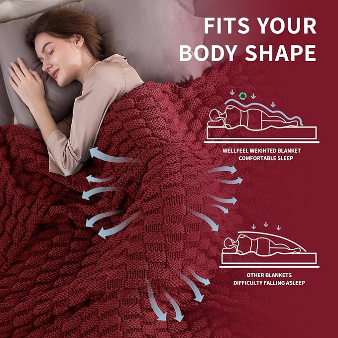 Knitted Weighted Blanket Kids, No Beads Heavy Blanket 36” x 48'' 5lbs, Breathable Chunky Knit Blanket, Cooling Weighted Blanket for Hot Sleepers, Christmas Home Decor (Red)