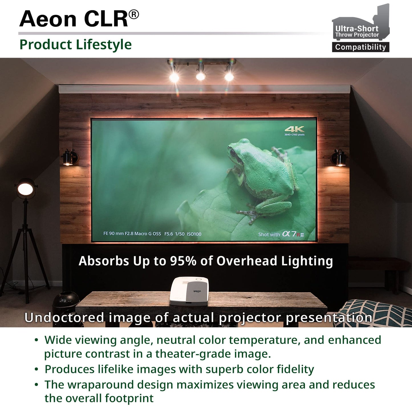 Elite Screens Aeon CLR 123-Inch ALR UST Projector Screen, 8K Edge-Free Fixed Frame, 95% Ambient Light Rejecting, Indoor Home Theater Movie Screen, Perfect for Ultra Short Throw Projectors, AR123H-CLR