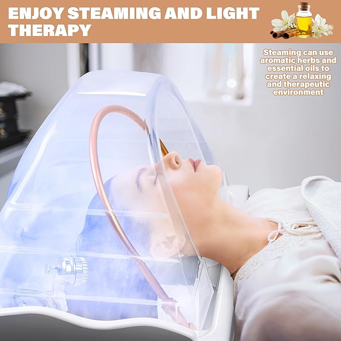 Head Spa Equipment with 60L Water Storage Tank, All-in-One 3-Mode Waterfall & Warm Steam Hair Wash Sink for Scalp Care & Relaxation