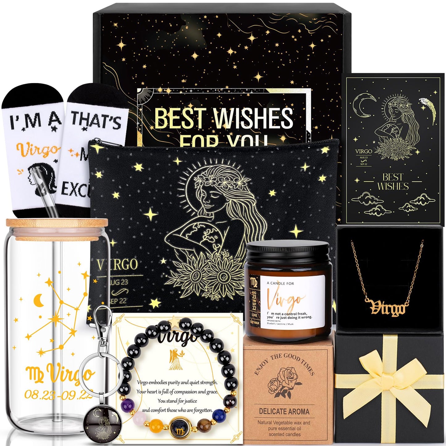 12PCS Virgo Birthday Gifts for Women-Virgo Zodiac Gifts for Women, Mom, Wife, Self Care Package,Get Well Soon, Mother's Day Baskets Birthday Astrological Baskets