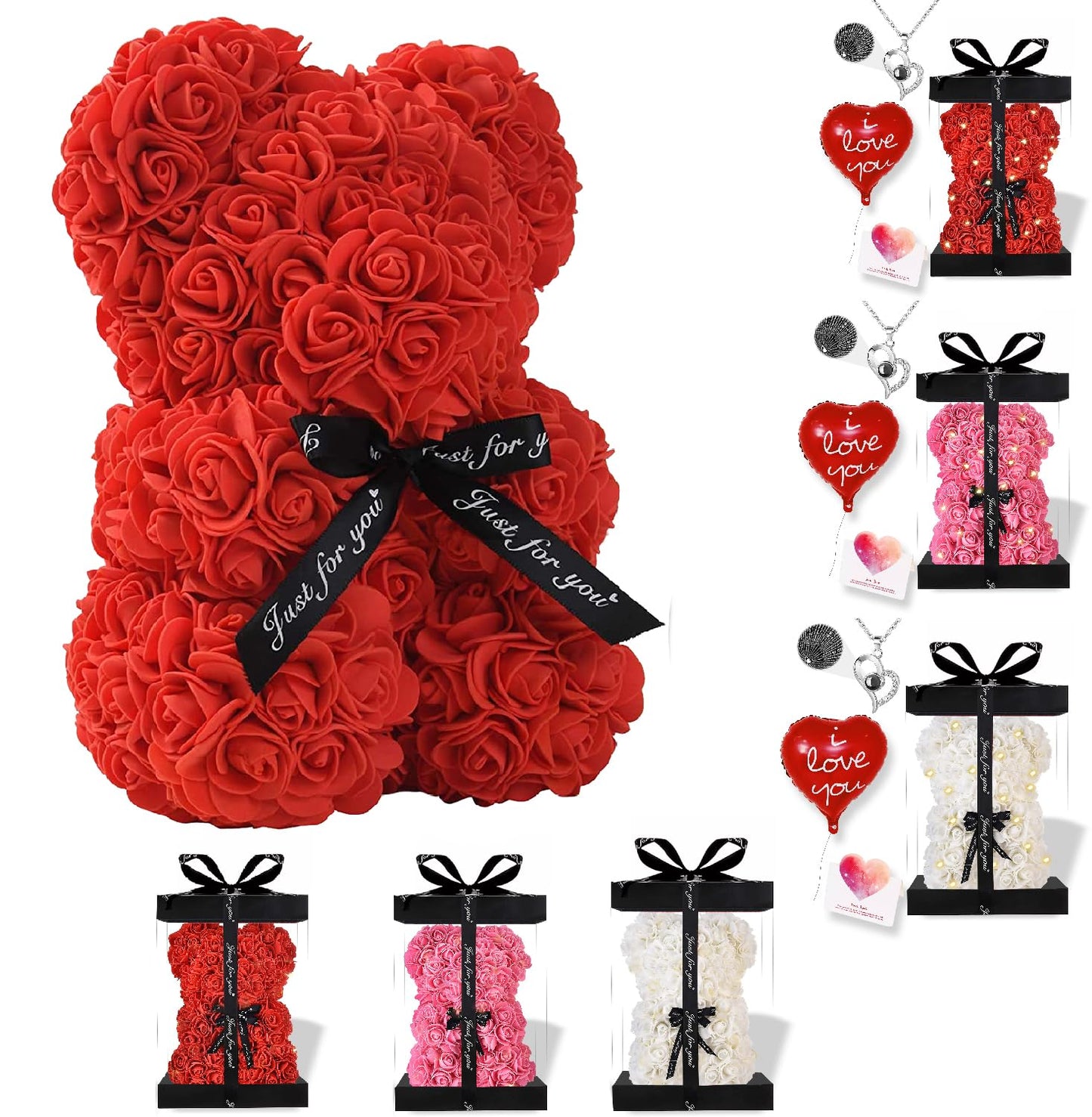 KZEBRA Rose Bear Xamas Gift for Girlfriend, Forever Rose Preserved Flowers Cub for Her Valentines Day, Wedding, Mothers Day, Date, Birthday and Anniversary with Transparent Box