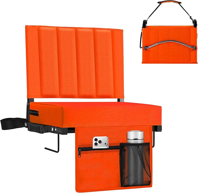 Halituny Stadium Seat for Bleachers with Back Support, Portable Bleacher Seat with Wide Comfy Padded Cushion, Metal Hook, Folding Stadium Chair with Shoulder Strap, Carry Handle, Cup Holder