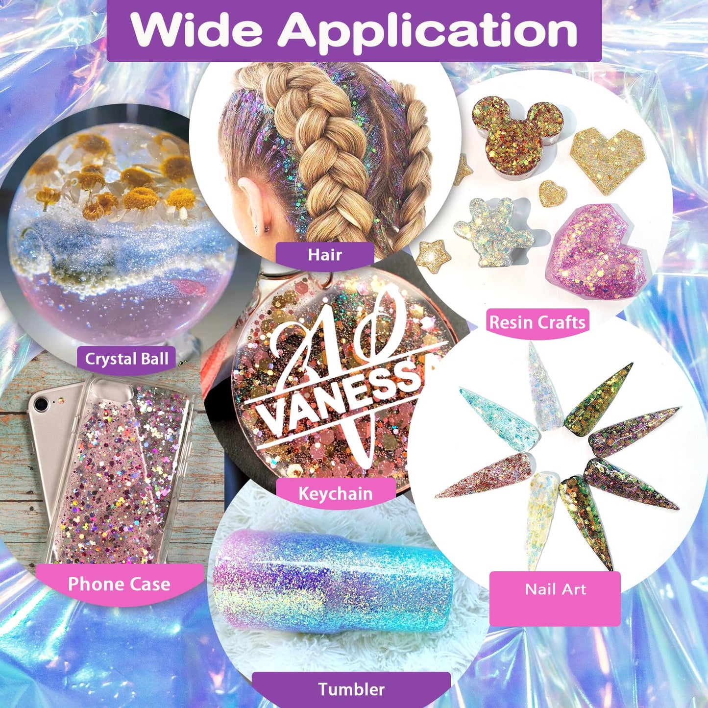 Renfio Opal Chunky Glitter Set - 16 Dreamy Amber Colors, 10g Each - Holographic Fine Glitter Mix, Iridescent Flakes for Snow Globe, Tumbler, Nail Art & DIY Crafts