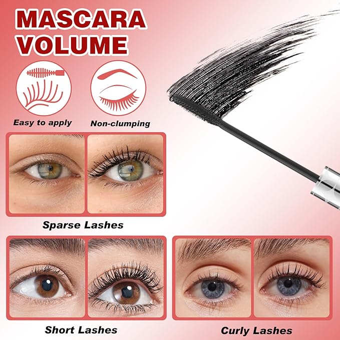 Mascara for Older Women 60 Plus, Lash Mascara, Waterproof, Flake & Smudge Resistant, Volume and Length for Mature Women with Thinning Lashes, hypoallergenic - 2Pcs (Brown)