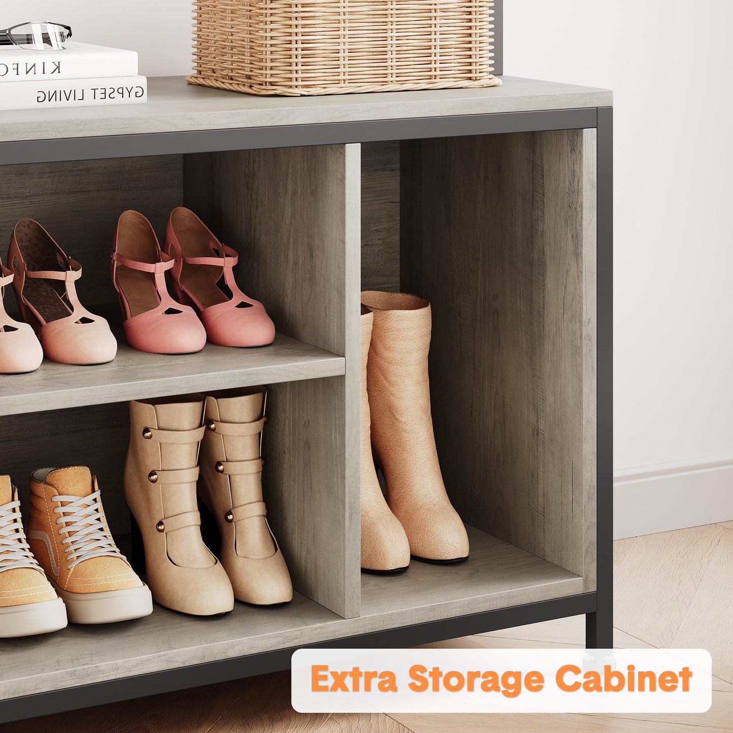 IDEALHOUSE Hall Tree with Bench Coat Rack Shoe Bench Industrial Coat Tree with Storage Cubbies Entryway Coat Rack with Shoe Storage