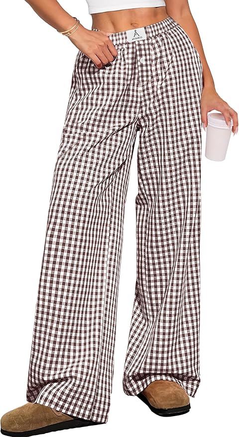 ANRABESS Womens Striped Gingham Pants 2026 Pajama Lounge Boxer Pants Cute Comfy PJ Bottoms with Pockets Y2K Plaid Outfits