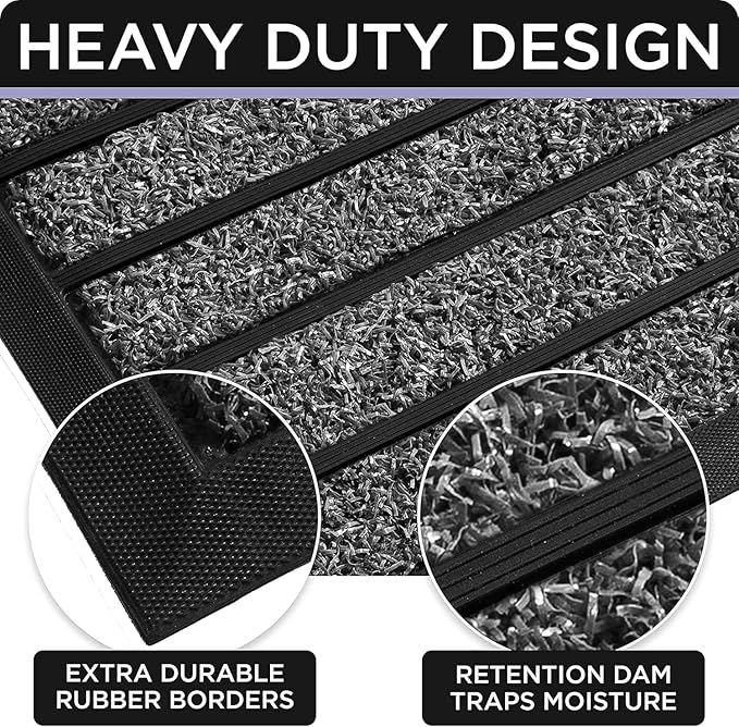 ubdyo 2 Pack Heavy Duty Door Mat Outdoor Entrance - Muddy Dirt Trapping Outdoor Mats - Low Pile Front Door Mat Outside Entrance - Anti Slip Indoor Doormat - Patio, Porch - 30'' x 17'', Bright Black