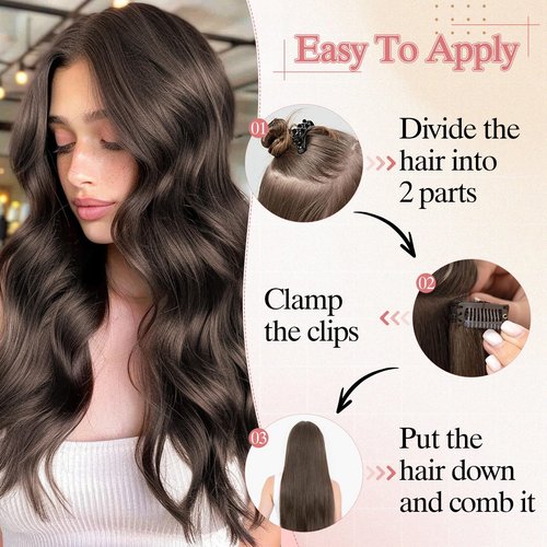 SEGO Pro One Pieces Clip in Hair Extensions Human Hair Upgraded V-Shaped 5 Clips in Hair Extensions Human Hair Long One Piece Hairpiece for Women,16 Inch,#4P27 Medium Brown mixed Dark Blonde,65g