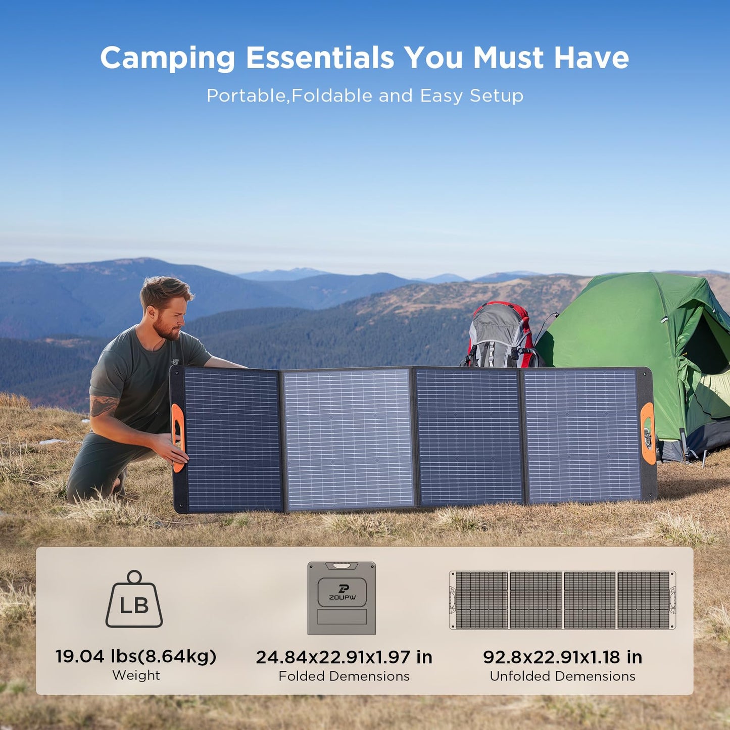 ZOUPW 220W Portable Solar Panel for Power Station,23.5% Efffciency Mono Foldable Solar Charger for Jackery 1000 V2/EcoFlow Delta/Bluetti/Anker Solix,IP67 Waterproof for RV Camping Home Backup