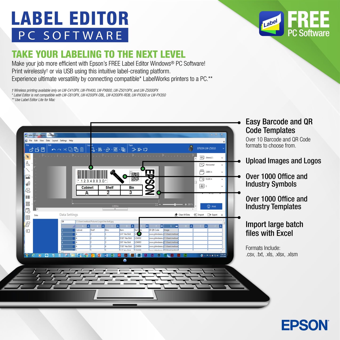 LABELWORKS Epson LW-Z5000PX Industrial Label Maker - Complete Printer Kit with Accessories, PX 147' Bulk Label Rolls, Desktop Printer