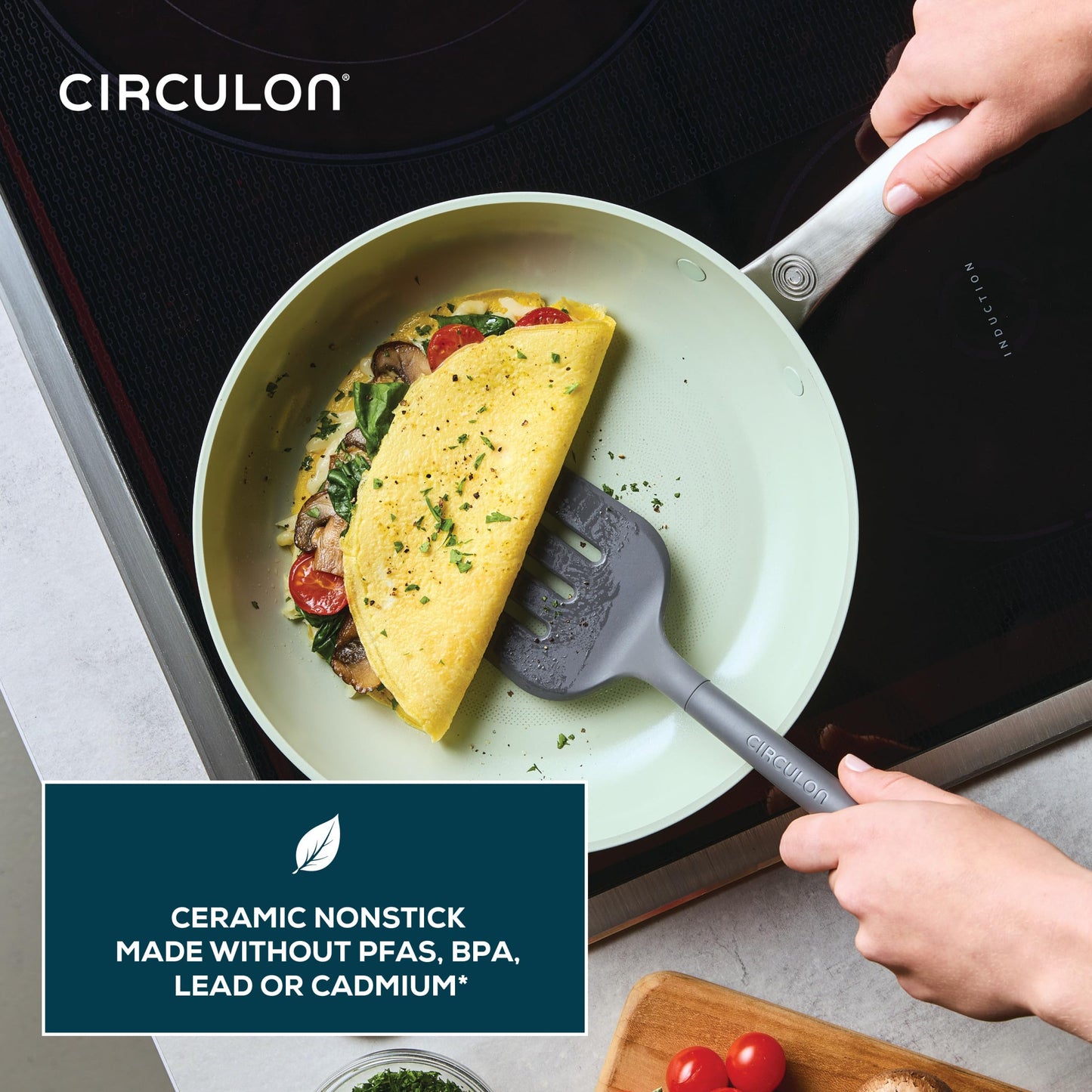Circulon Halo with LaserDefense Ceramic Nonstick Cookware Set, 11-Piece Pots and Pans Set, Sage