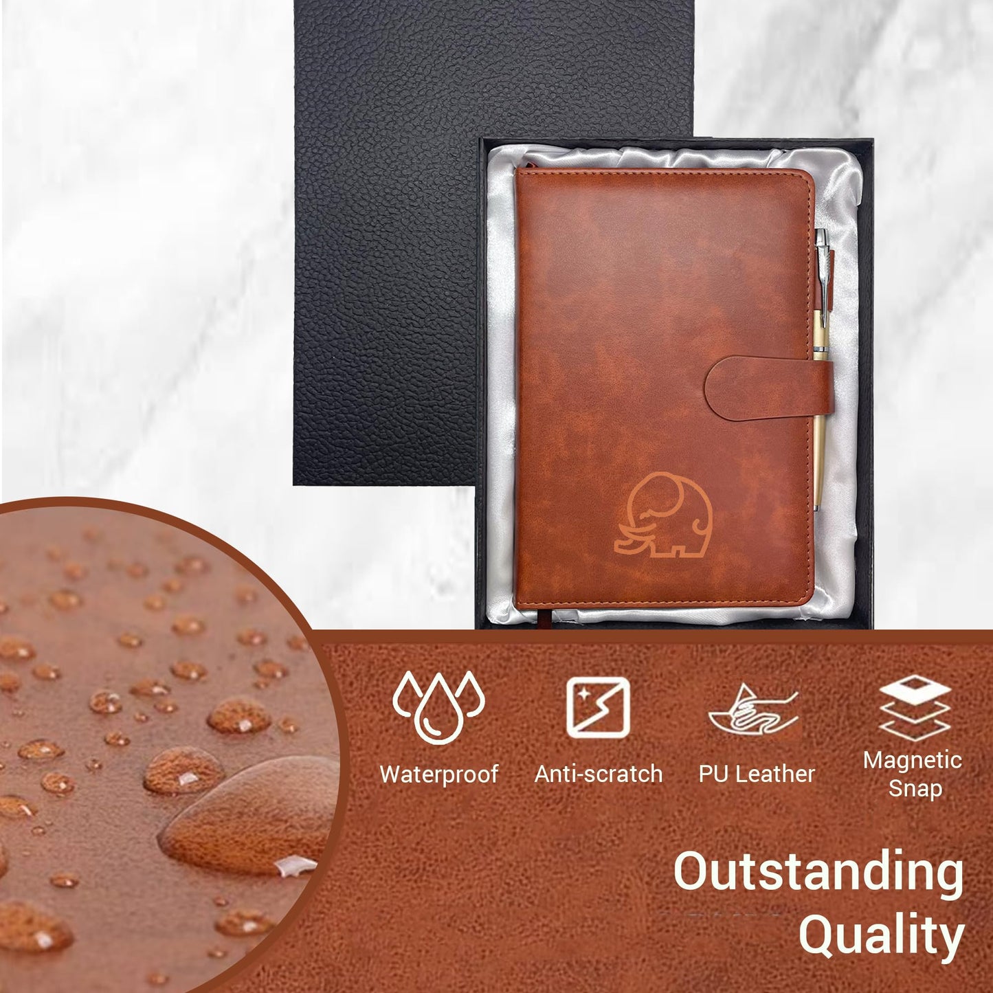 Personalized Notebook with Pen and Gift Box, Custom Logo Leather Journal, Gifts for Women Men, Engraved Journals To Write In, Birthday, Best Friend, Mom, Sister, Corporate, Business Gift (Logo-Brown)
