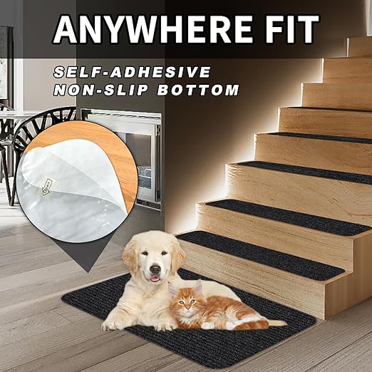 Stair Treads for Wooden Steps Carpet, Non-Slip Stair Runner Indoor Outdoor Stair Tread Mats Covers Pads, 19" x 31"Matching Landing Step Runner for Elders, Kids and Dogs (19" x 31", Black)