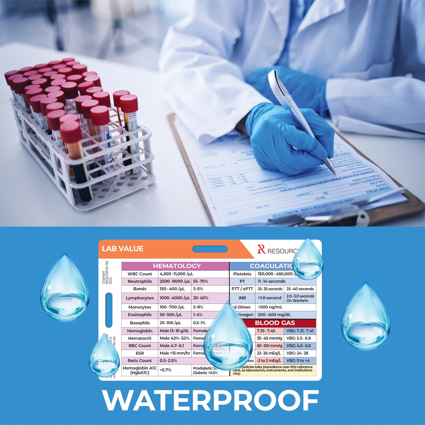 Lab Value Reference Card: Quick Clinical Guide, Fits Horizontal & Vertical Badge Reels