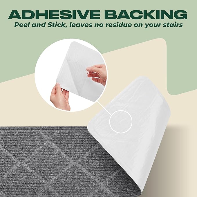 MBIGM 8" X 30" (15 in Pack) Non-Slip Carpet Stair Treads Non-Skid Safety Rug Slip Resistant Indoor Runner for Kids Elders & Pets with Reusable Adhesive - Dark Gray Diamond Weave
