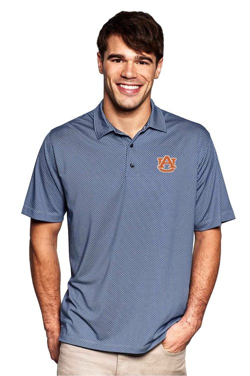 Vantage Apparel Men's Collegiate Premium Moisture Wicking Stretch Fit Diamond Print Polo, Auburn Tigers, Navy, Large