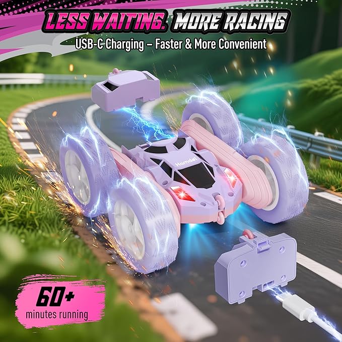 Remote Control Car for Girls, Double-Sided Color Design Stunt RC Vehicle, Upgraded 4WD USB-C Rechargeable Toy, 2.4GHz Fast Electric STEM Toy, Birthday Age 6+